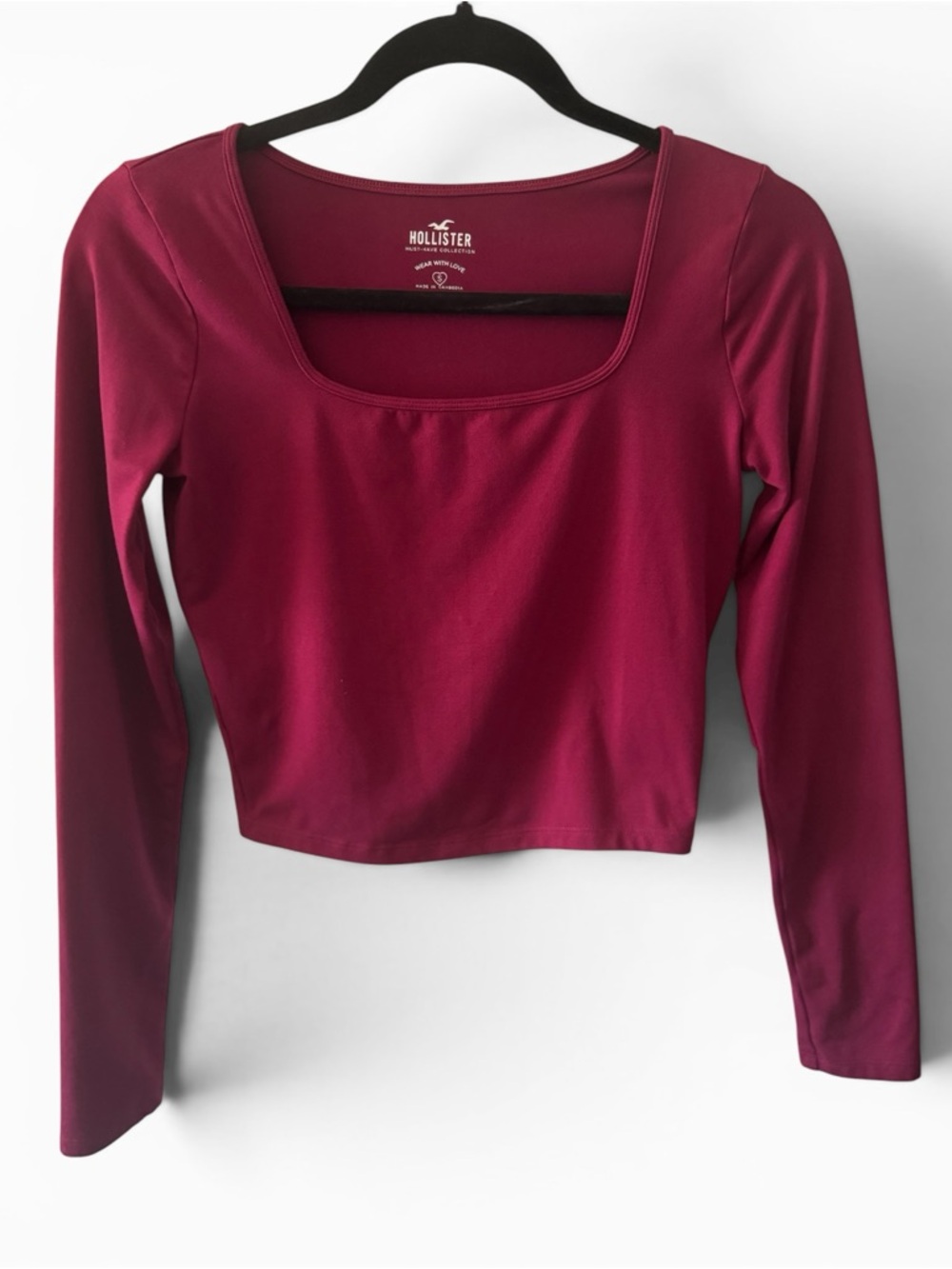 Hollister Women's Long-Sleeve Square Neck Crop Top - Wine